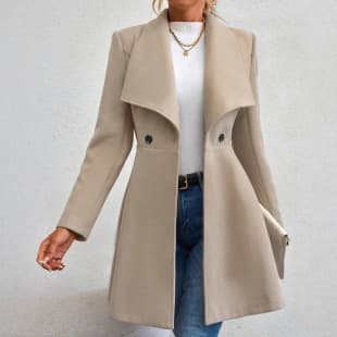 2025 Fall/Winter Cross-border European and American New Fashion Notched Lapel Button Slim Fit Wool Coat for Women