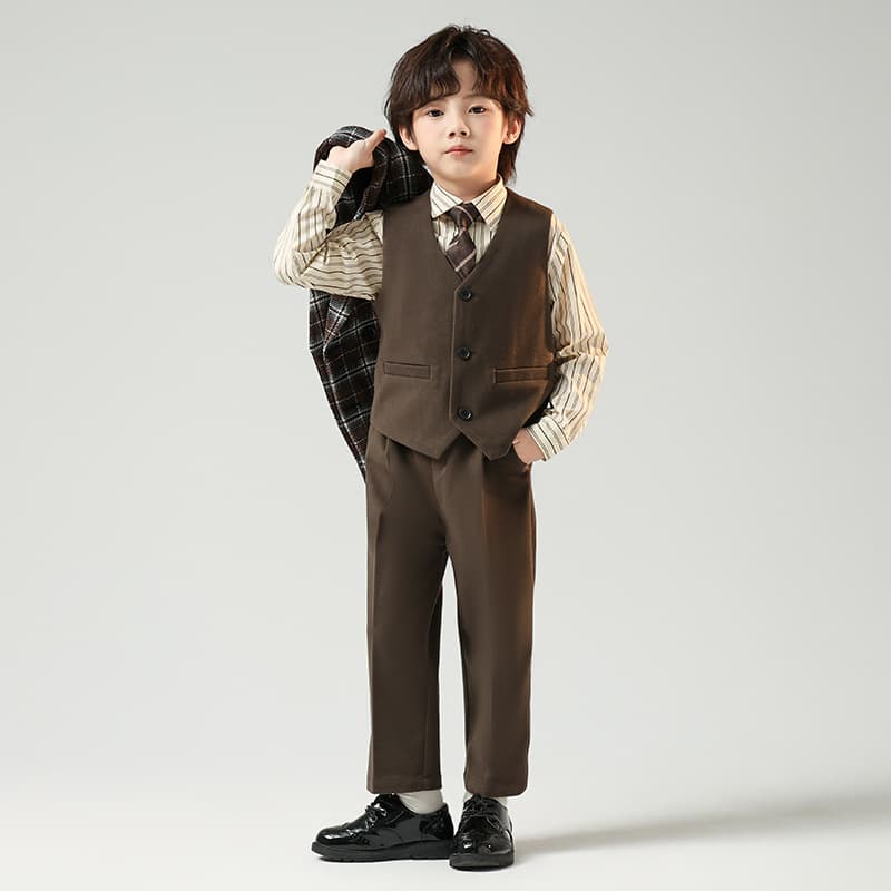 Children's casual suit set, boys' flower girl/boy dress, wedding attire, piano performance costume, emcee's little suit jacket
