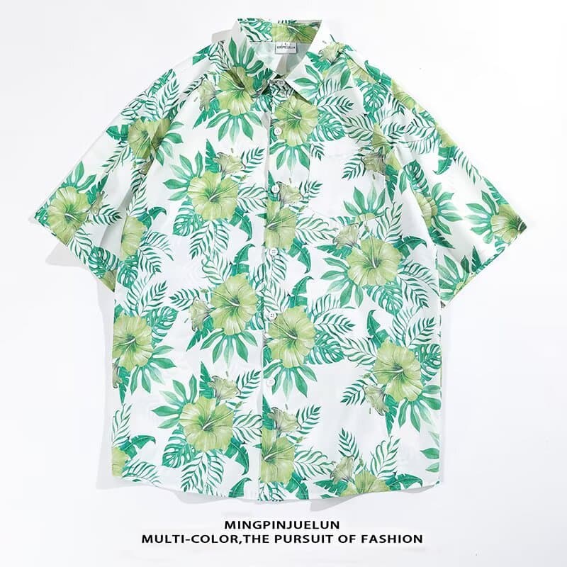 cec super hot Hawaiian handsome flower shirt men's summer thin Hong Kong fashion brand seaside vacation beach shirt men