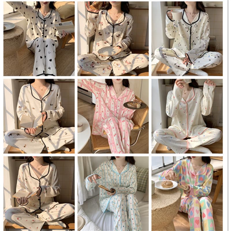 Spring New Women's Pajamas Cloud Cotton Cute Star Moon Sweet Cherry Cartoon Dog Homewear Set Autumn