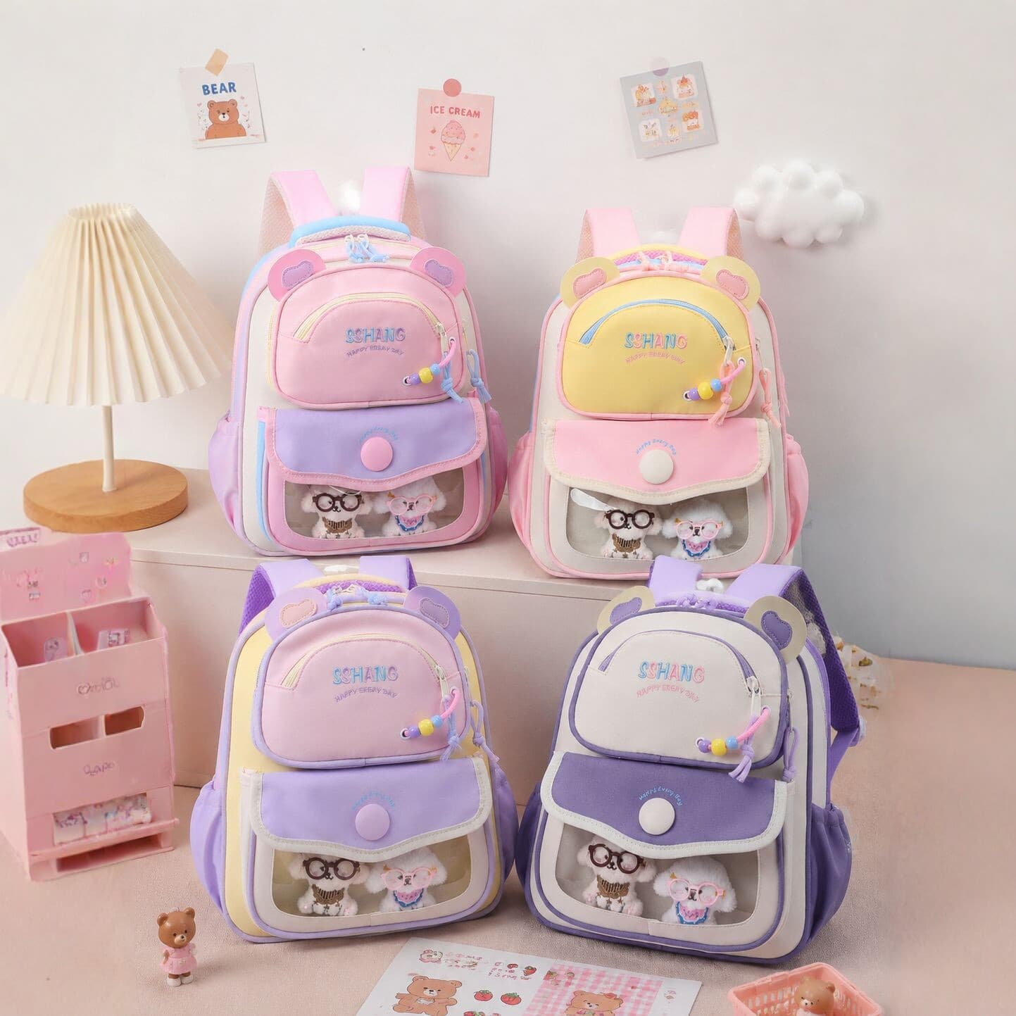 New Cartoon Kindergarten Elementary School Backpack Lightweight Stylish Boys Girls Double Shoulder Bag Outdoor Casual Contrast Color Backpack