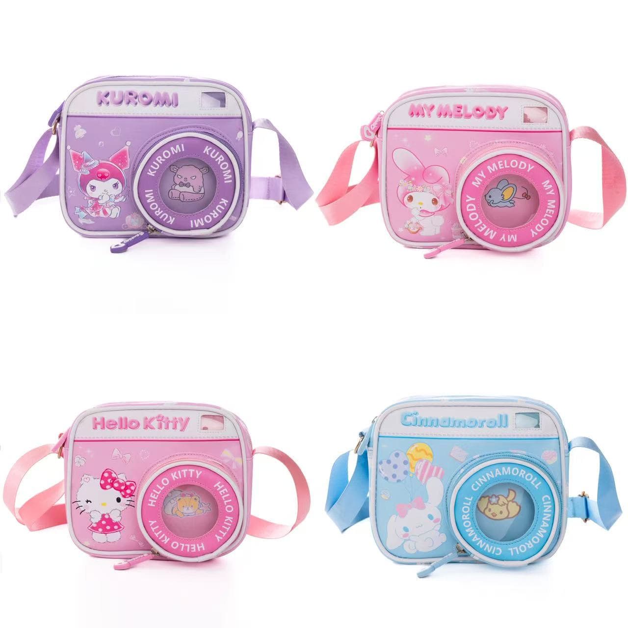 Cartoon Hello Kitty Cute Transparent My Melody Cinnamon Dog Kuromi Mini Camera Children's Bag Leather Shoulder Crossbody Bag