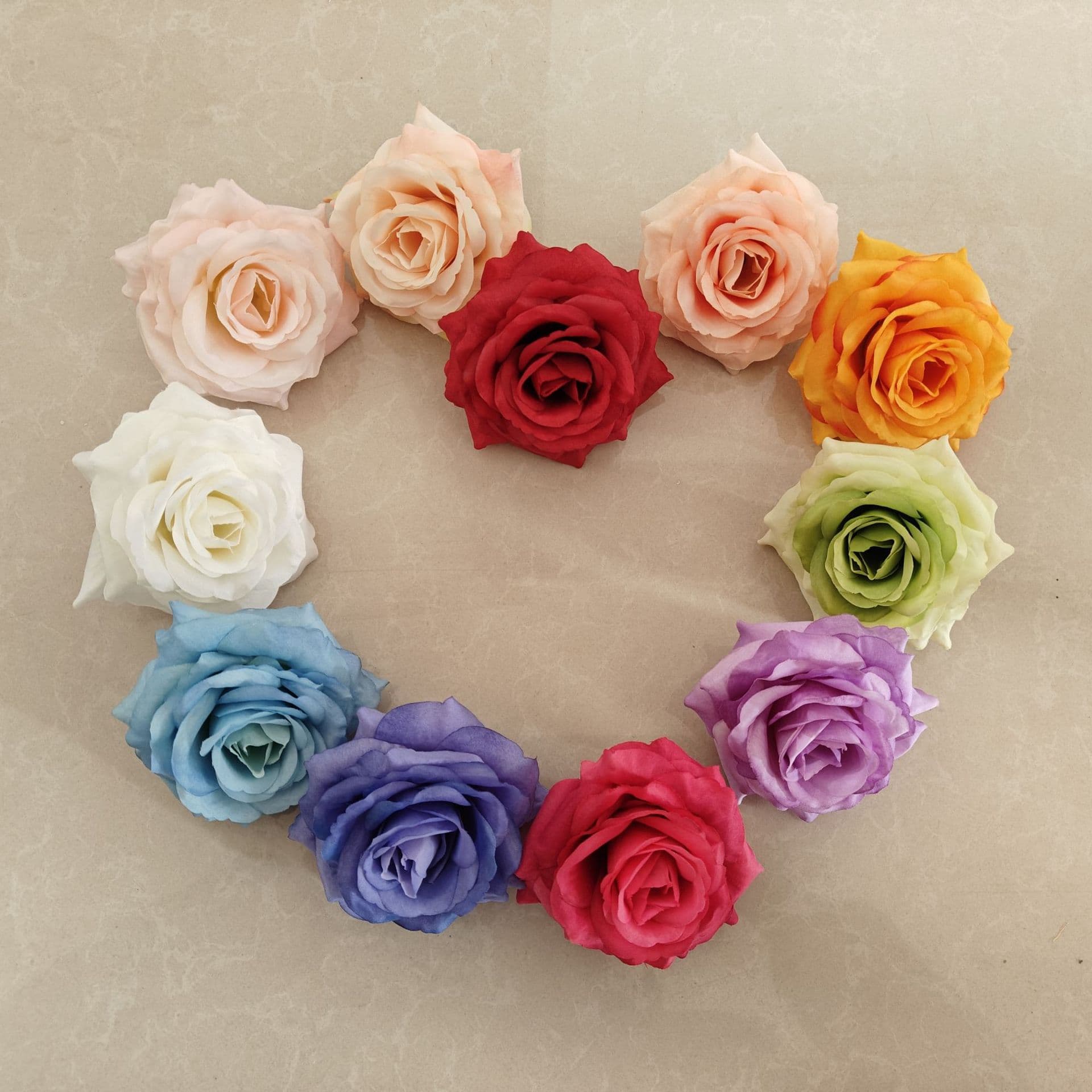 Artificial French Rose Head for Wedding Flower Wall Decoration, Handmade Silk Flower Head, Cross-Border Single Piece