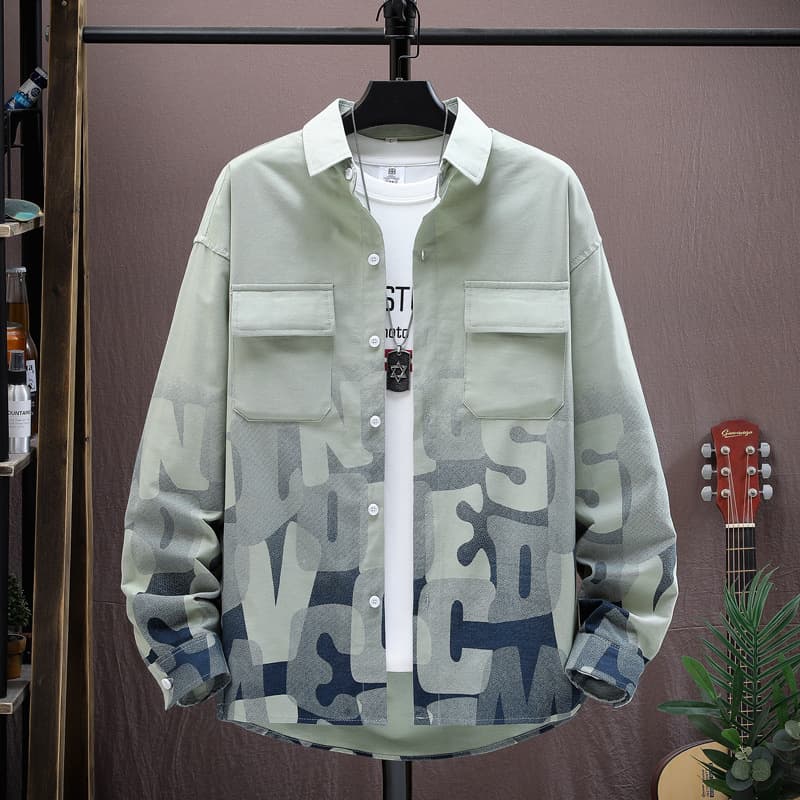 New Spring/Fall Long-Sleeve Shirt for Men Gradient Long-Sleeve Casual Shirt Trendy Stylish Versatile Workwear Sports Leisure Jacket