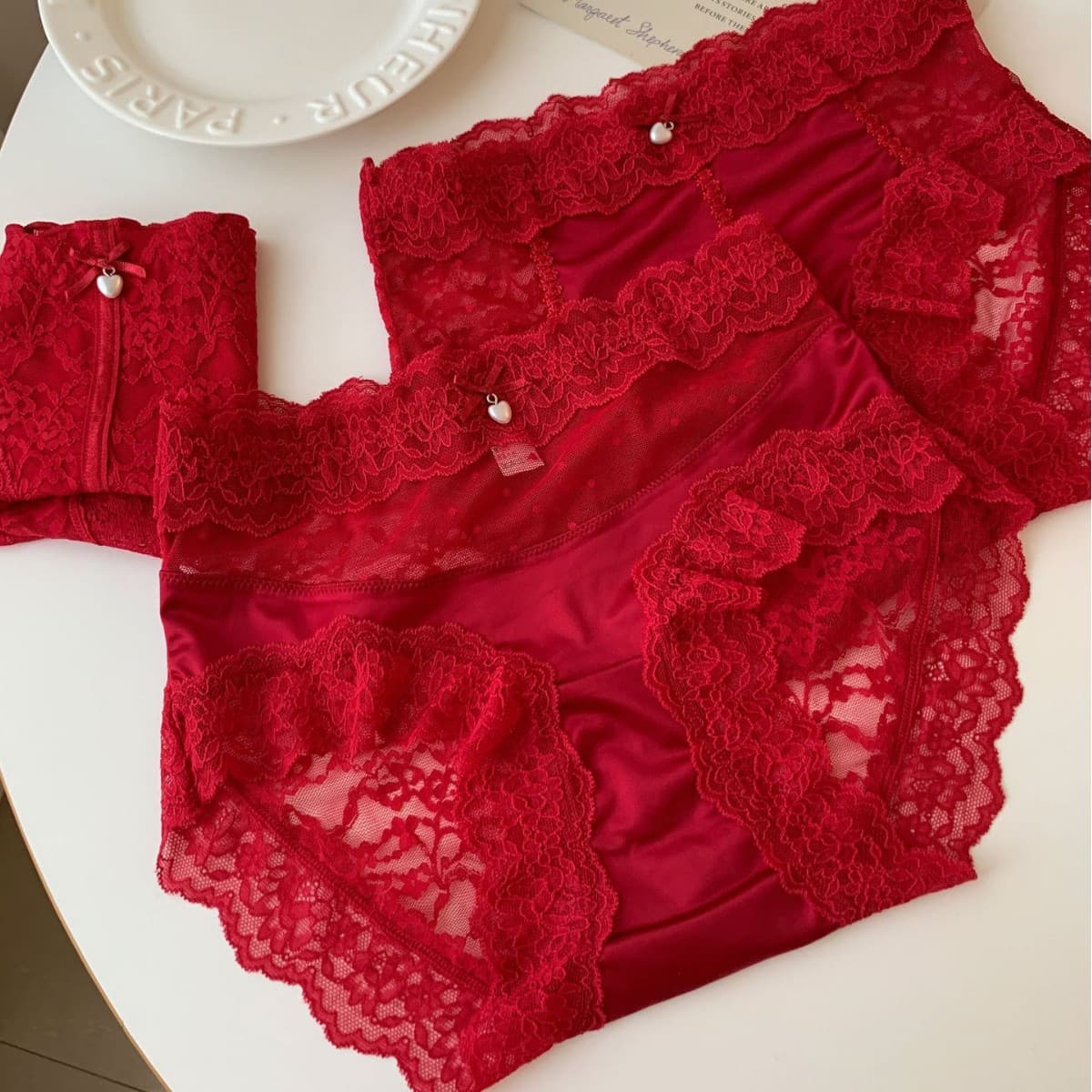 Lady's High-end Red Underwear, Pure Cotton Gusset, 2025 New Sexy Lace Wedding Shorts for Women
