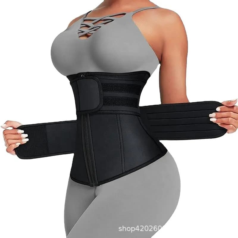 Double Waist Belt Shapewear Postpartum Sports Sweatband Zipper Design Abdomen Slimming Belt Shape Trainer Polyester Fabric