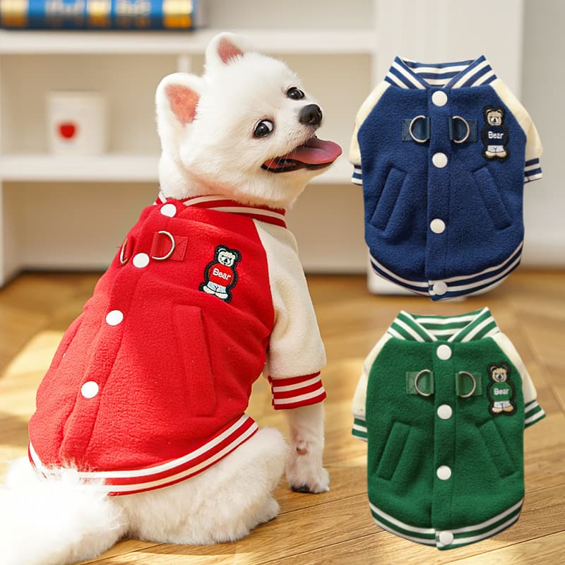 Baseball Jacket Cat Sweater Pet Dog Winter Fleece Coat for Teddy Corgi French Bulldog Cat Supplies