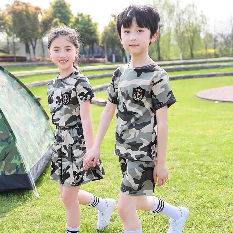 Children's Camouflage Outfit Set - Summer Short Sleeve Military Costume for Boys and Girls, Performance Wear, Summer Camp, Special Forces