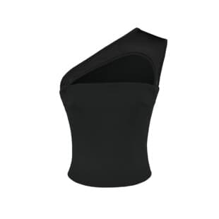 Black Single Shoulder Mesh Panel Sleeveless Tank Top for Women 2026 Summer Niche Design Slim Fit Cropped Top