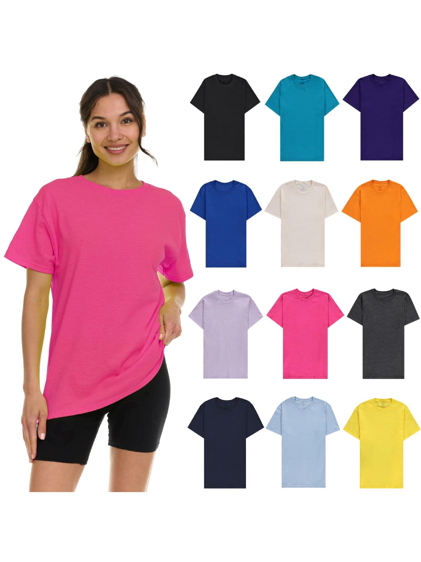 12-Pack Cotton T-Shirts for Women, Breathable Loose Fit Bulk T-Shirts Multiple Colors Factory Wholesale