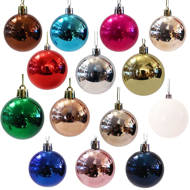 Bulk Christmas balls, both matte and glossy plastic, available for wholesale. Christmas tree decorations and ornaments.