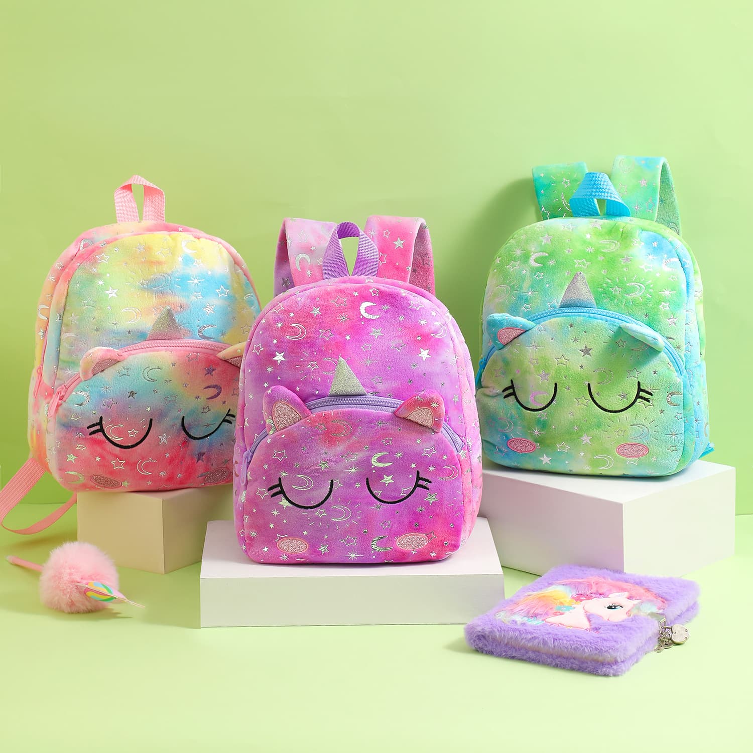 Cartoon Kids Gift Silver Stamped Plush Backpack Unicorn Cute Small School Bag Kindergarten Mini Backpack for Girls