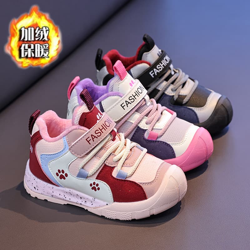 Children's Cotton Shoes, New Winter Style, Girls' Fleece-Lined Warm Sneakers, Boys' Versatile Running Shoes for Older Children, Student Shoes
