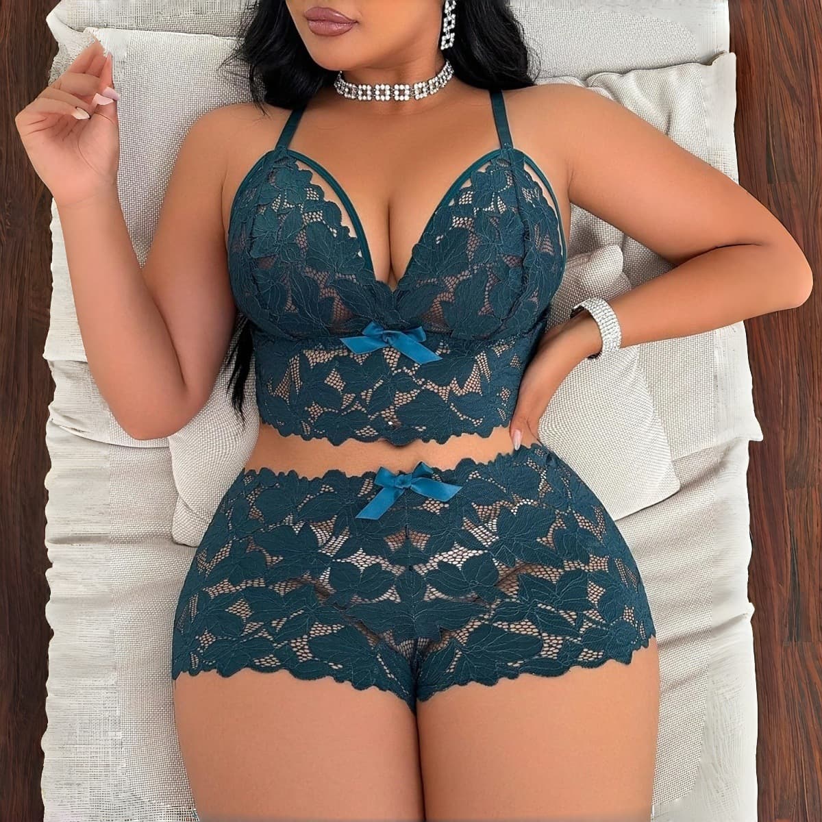 Cross-border Amazon Europe and America Lace Bra Set See-through Nightwear Seductive Lingerie Plus Size Women Homewear