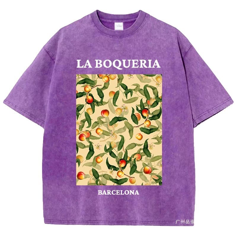 Barcelona Peaches Prints Washed T-Shirts Women Cotton Solid Color