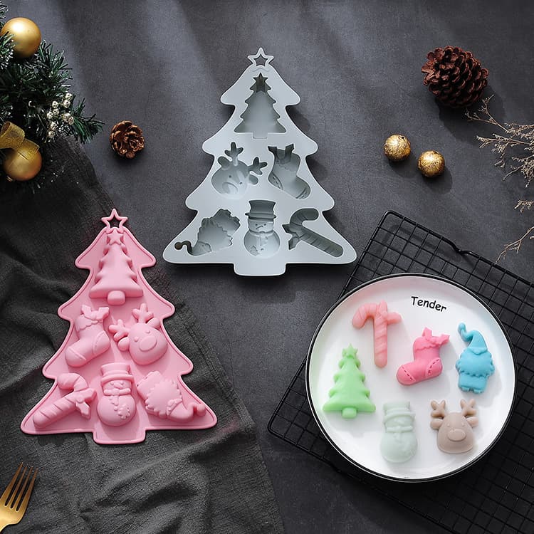 In Stock 6-Pack Christmas Tree Silicone Cake Mold DIY Christmas Gift Chocolate Baking Tool Drip Mold