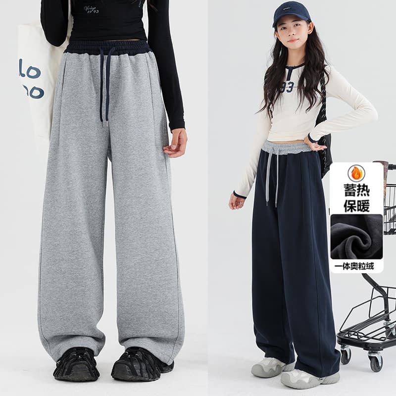Girls' velvet pants 2025 new winter one-piece velvet sweatpants loose casual scimitar pants for junior high school students