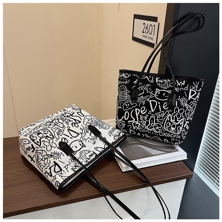 Women's Bag 2025 New Style Graffiti Handbag Cross-Border Large Capacity Canvas Bag Printed Shoulder Bag Women's Tote Bag Bags