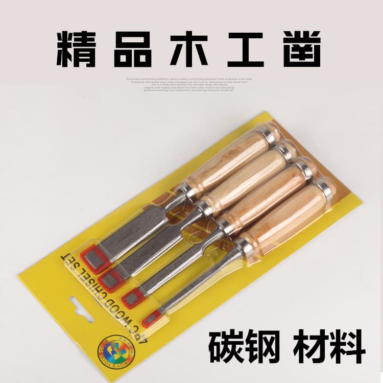 Wood Chisel Set 4-Piece 6-24mm Flat Chisel Wood Handle Chisel Through-Tang Chisel Woodworking Tools Wood Chisel Set