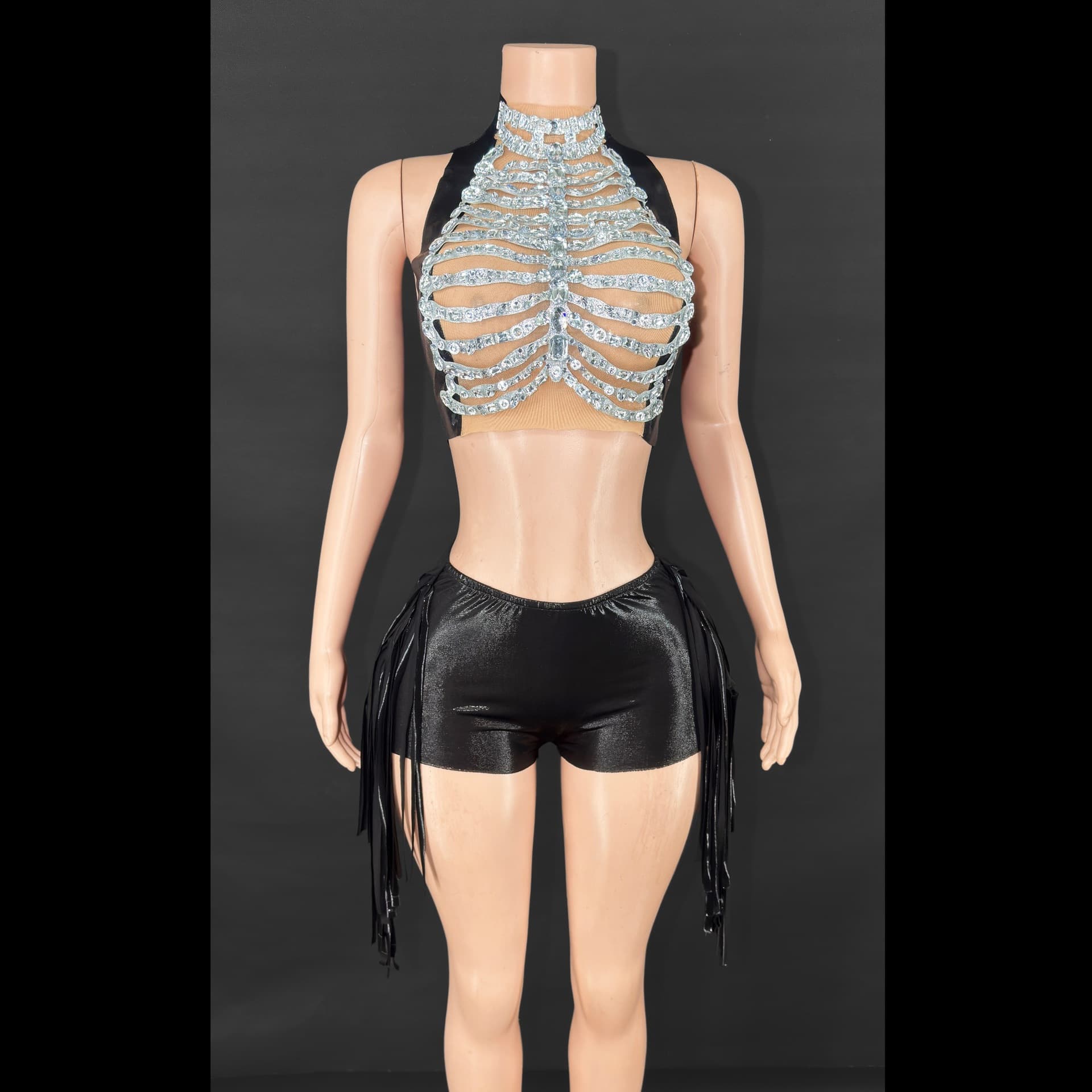 Cross-border foreign trade, European and American, Korean girl group star performance outfits, cropped tank tops and shorts, punk dark suits