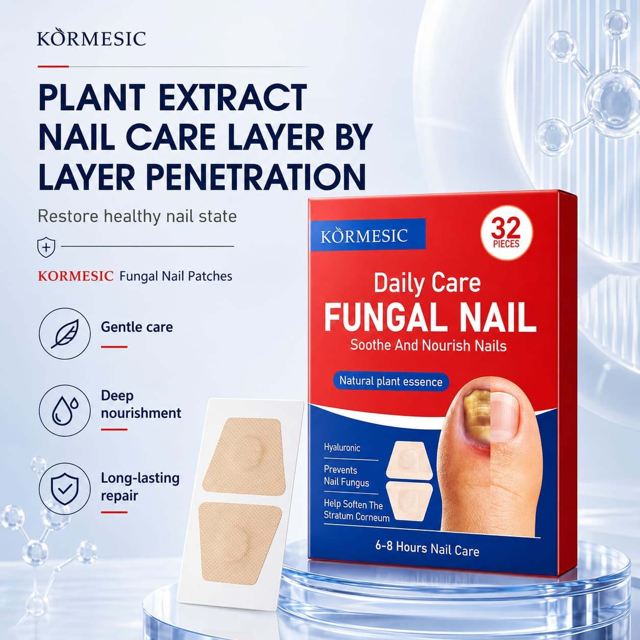 KORMESIC All-English Onychomycosis Nail Stickers, Nail Stickers, Foot Care Cross-border Wholesale Manufacturer