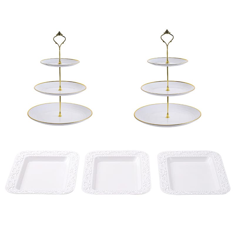 3-Tier European Fruit Tray Afternoon Tea Dessert Stand Wedding Holiday Dessert Table Decoration Multi-Layer Gold Rim Cake Stand