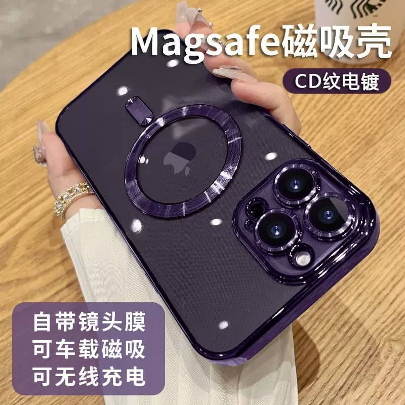 CD pattern magnetic phone case suitable for iPhone 17 PROMAX electroplating Apple 14 transparent 13 simple XS protective cover