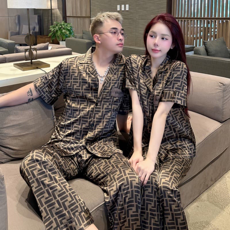 Men's Pajamas, Couple Pajamas, Factory Satin Ice Silk Fashion Streetwear Homewear, Suitable for Cross-Border Sales