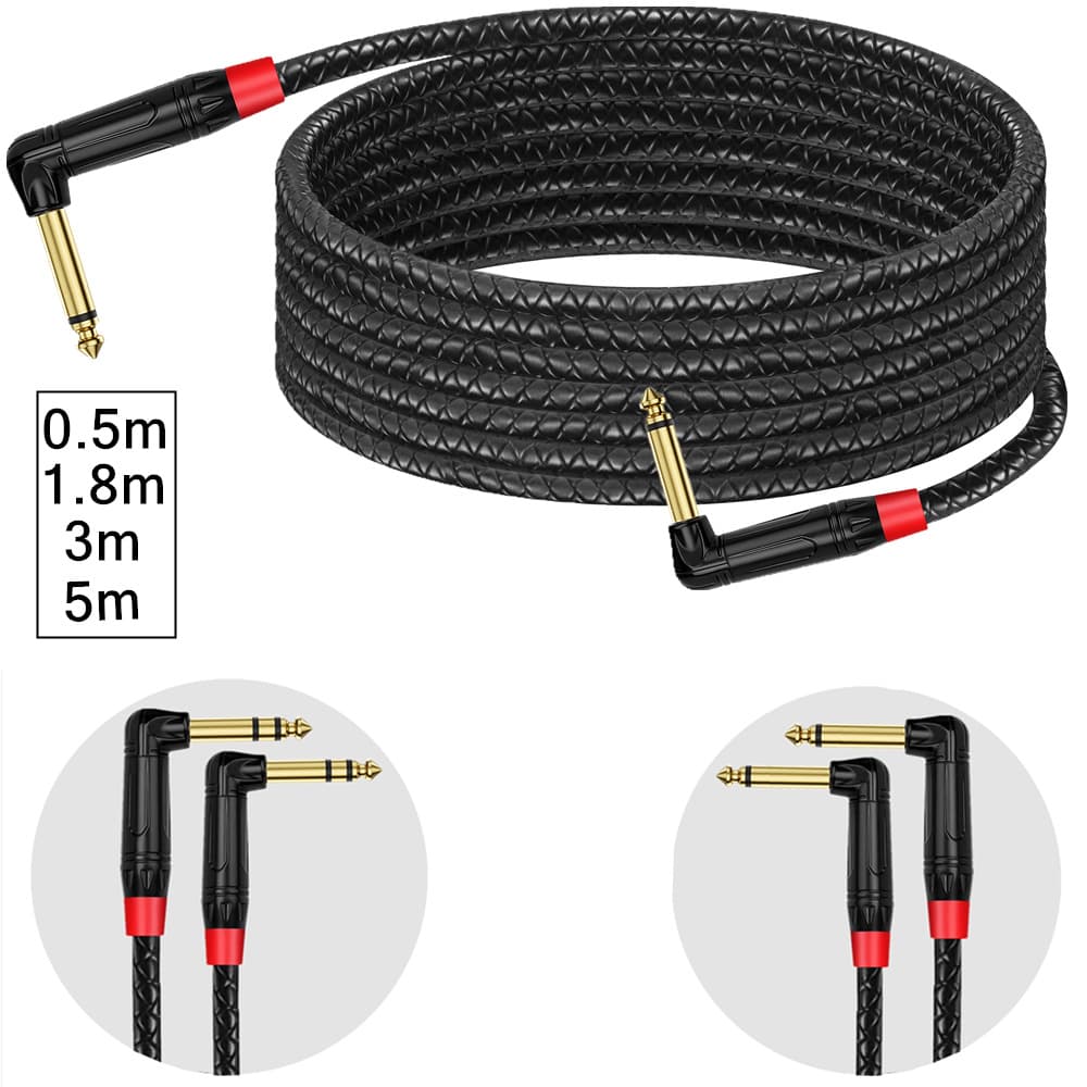 90° Angled 6.35mm Gold-Plated Metal Shell Connector Cable for Electric Guitar, Stage Performance, Sound System, Mixer, Amplifier, Microphone