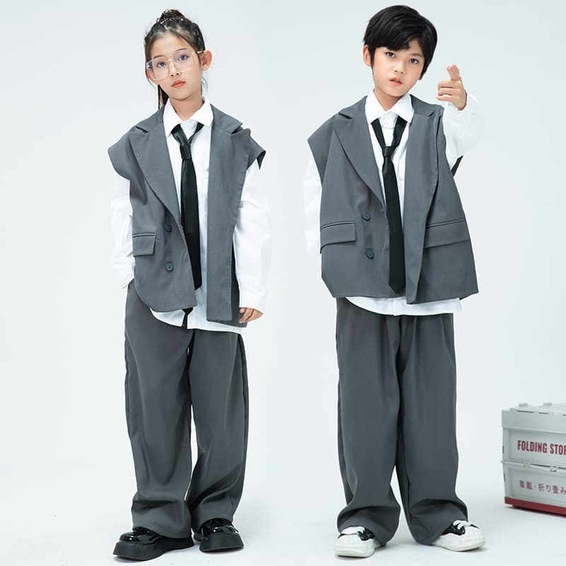 Kids Hip-Hop Dance Performance Costume Boys Cool Suit Vest Hip-Hop Set Children's Runway Fashion Streetwear Girls Jazz Dance