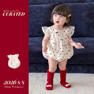 Baby Girl Summer Romper Thin Style Class A Butterfly Knot Small Flutter Sleeve Bodysuit Festive 100-Day Dress