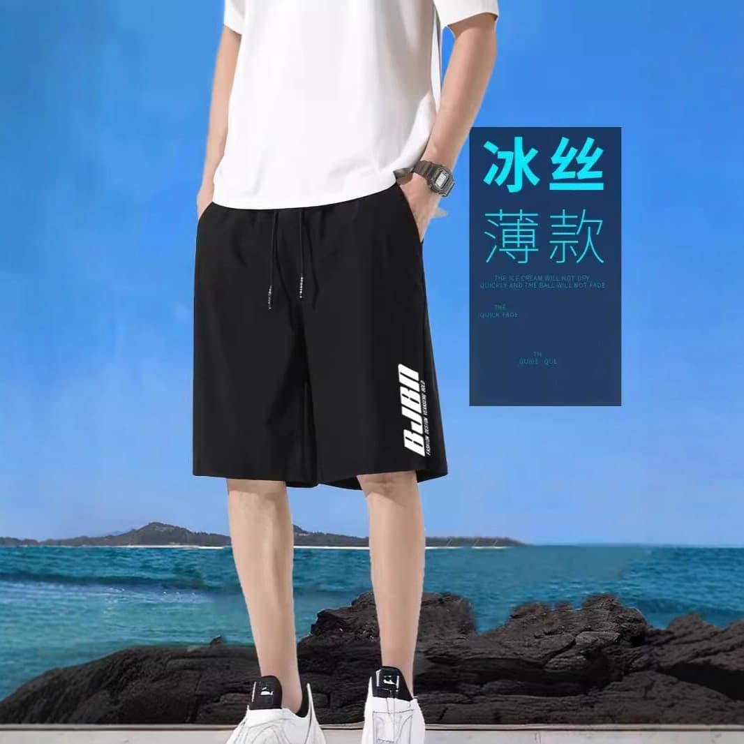 Ice silk thin shorts men's outer wear casual sports fitness pants large size plus fat loose medium pants