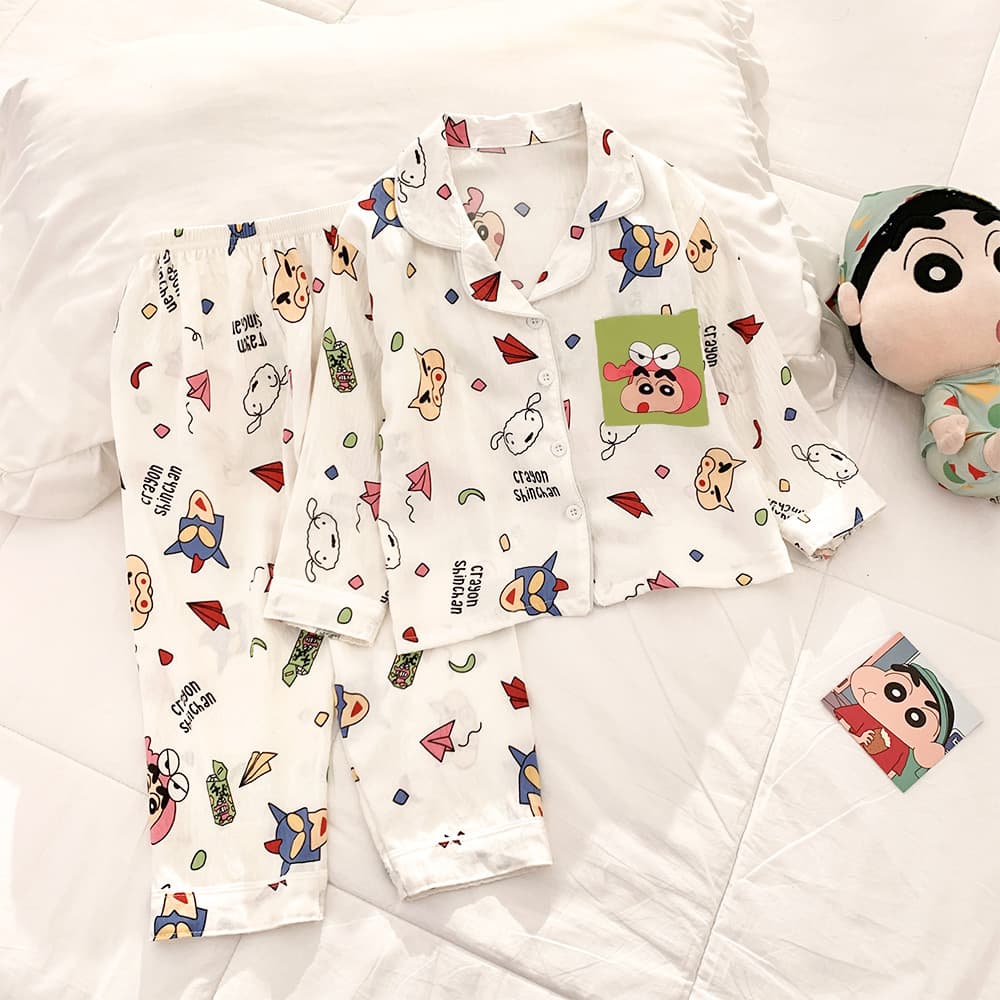Cloud Cotton Pajamas for Women Long Sleeve Pants Spring Autumn Crocodile Cartoon Thin Kids Children Homewear Set