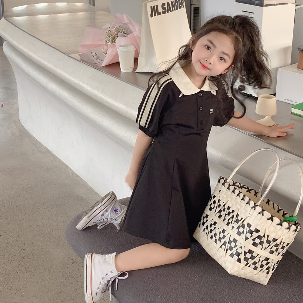 Girls short-sleeved dress summer 2026 Korean children's summer sports and leisure lapel Polo skirt for girls and older children