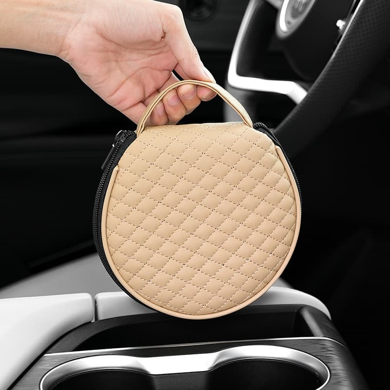 Car CD Case, Genuine Leather Multi-functional Vehicle CD/DVD Storage Holder with Disc Organizer