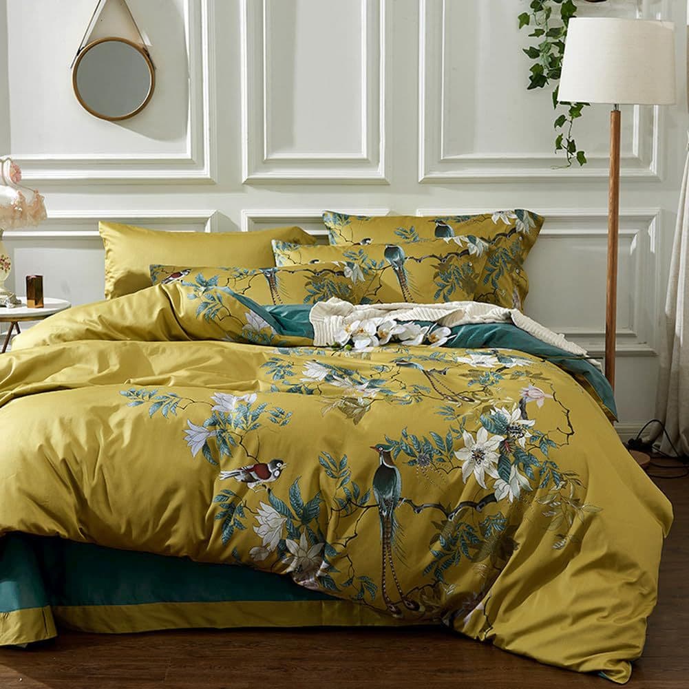 Cross-border Amazon flower and bird double-sided quilt cover three-piece bedding set down set factory direct sales wholesale