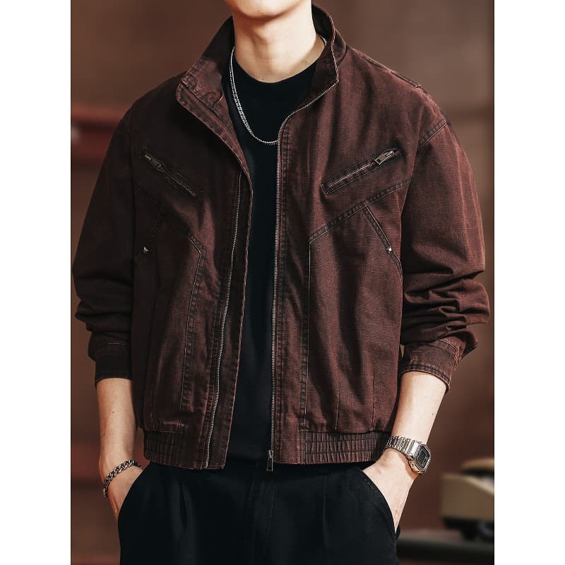 New Men's American Vintage Cuban Style Heavyweight Washed Jacket Men's 2026 Autumn Loose Short Casual Outerwear