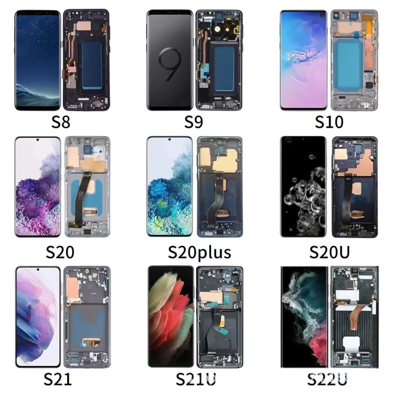 Compatible with the entire Samsung series S8, S9, S10, S20, S21, S22 Note screen display assembly