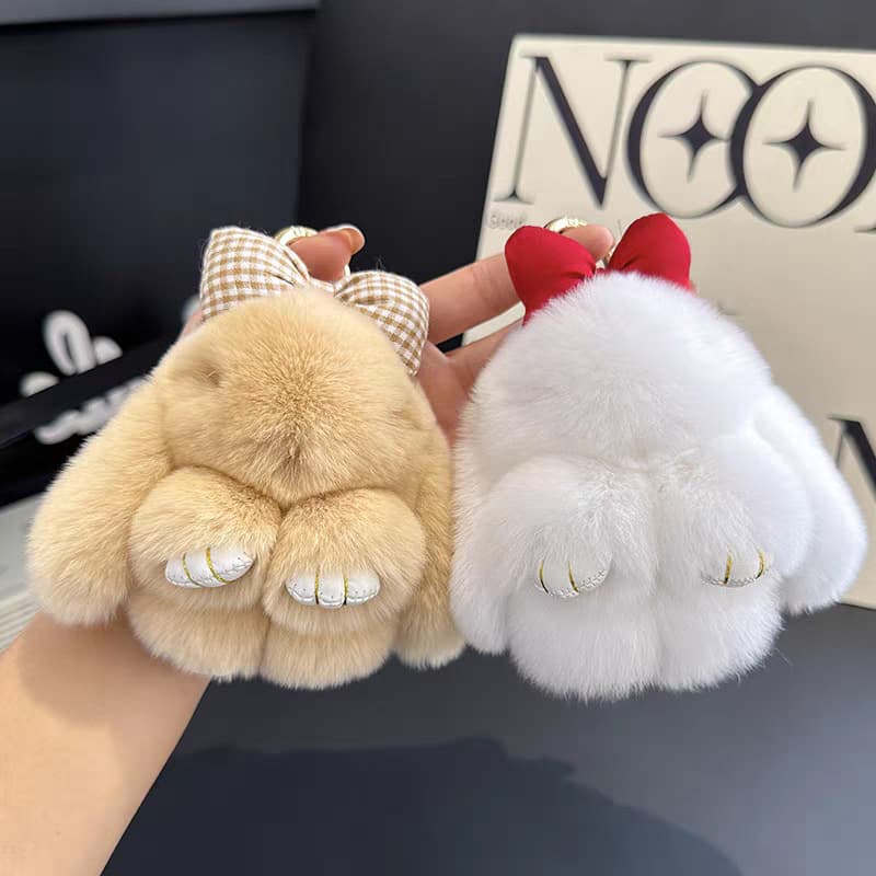 Bow-tie Bunny Cute Plush Playing Dead Rabbit Keychain Ins Stuffed Toy Faux Rex Rabbit Fur Bag Charm
