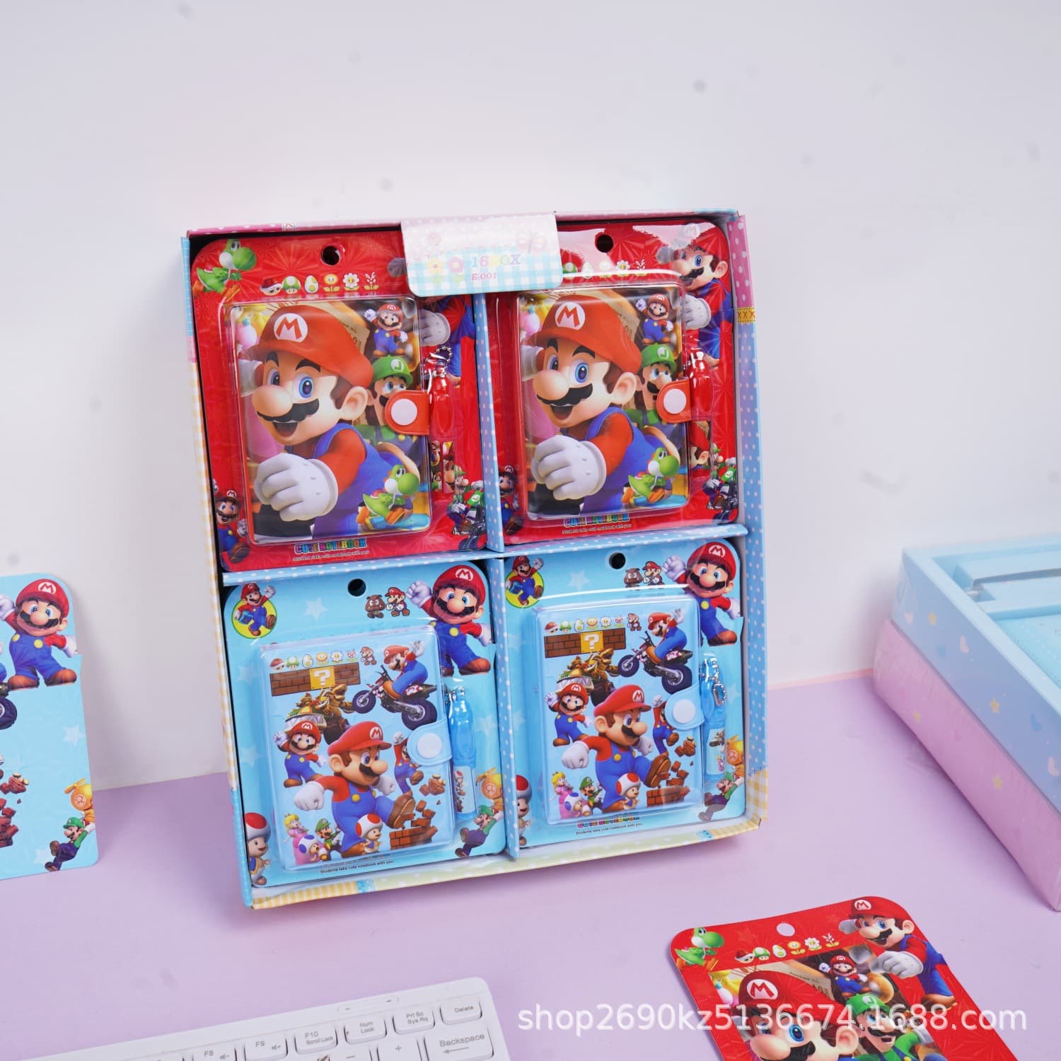 New Cartoon Super Mario Pen Notebook Set, Hot Selling Mini Ballpoint Pen Notebook Combo Portable Notepad