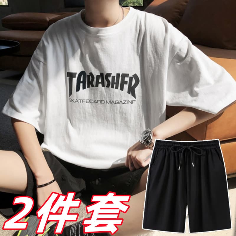 Summer Letter T-Shirt for Men, Trendy Hong Kong Style, Internet Celebrity Fashion, Half-Sleeve Ins Short-Sleeve Loose Fit