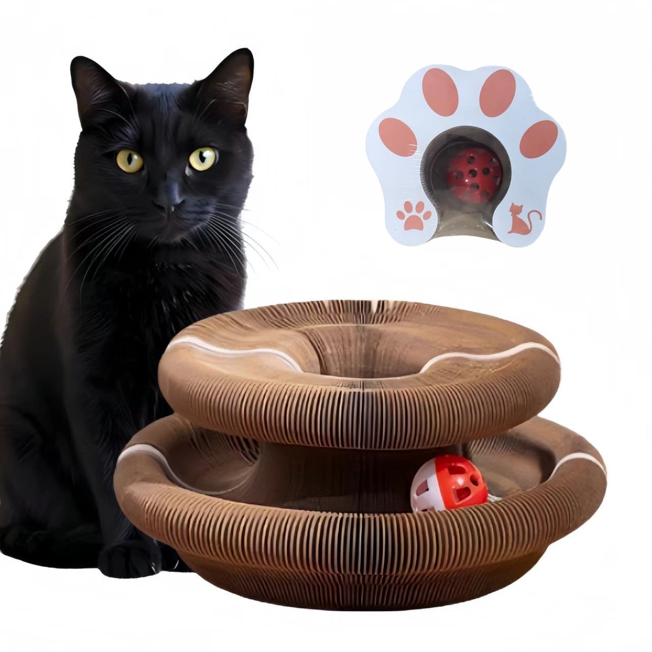 Classic Cat Scratcher Foldable Magnetic Straight Board Cat Paw Pattern Cat Scratching Toy Accordion Paper Cat Scratch Board