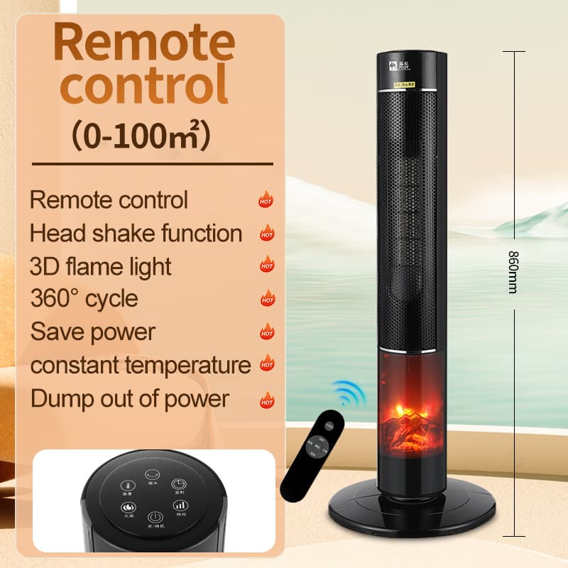 Cross-border Atomizing Humidifier Heater Smart Fan Heater Vertical PTC Heater Simulated Flame Electric Heater New Product