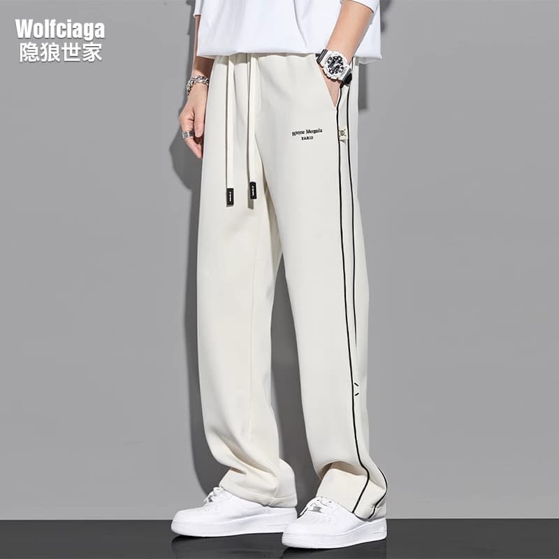 Drape Straight Leg Sweatpants for Men Summer Thin Versatile Casual Loose Beige Long Pants Wide Leg Trousers