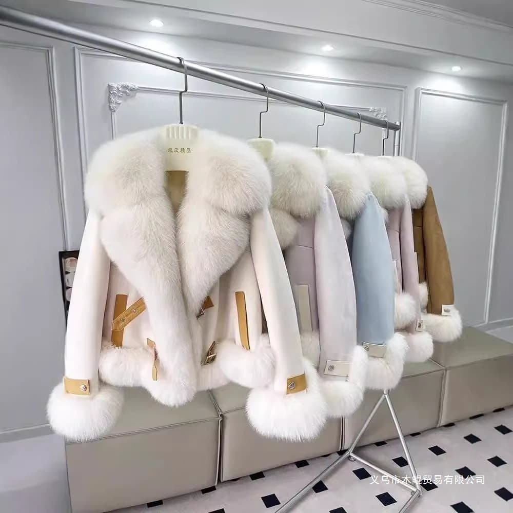 Down Cotton Coat 2025 Winter New Style Korean Version Motorcycle Short Youth Style Imitation Fox Fur Coat Women's Jacket Young Girl