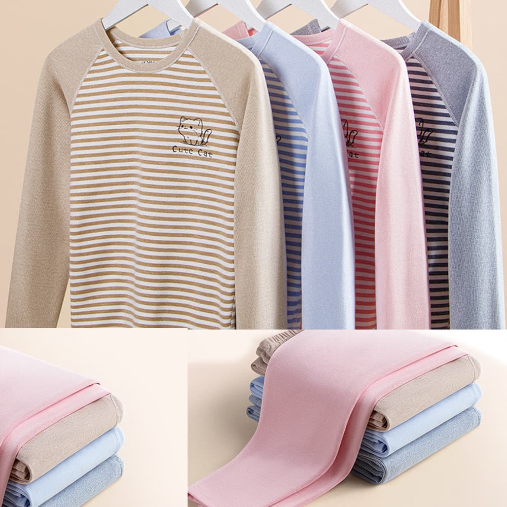 Warm Thermal Underwear Set for Older Kids Teen Girls Pajamas Long Sleeve Top and Bottom Children's Homewear