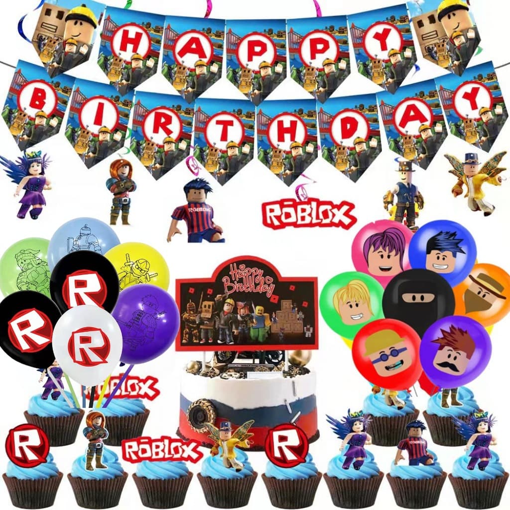 Roblox Virtual World Theme Decoration Set Sandbox Game Banner Balloons Cake Topper Printed Balloons