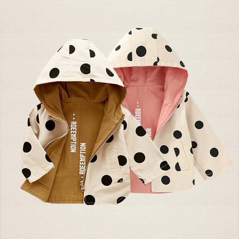 Foreign Trade 2025 Spring Autumn Unisex Children's Outdoor Windbreaker Polka Dot Print Reversible Jacket