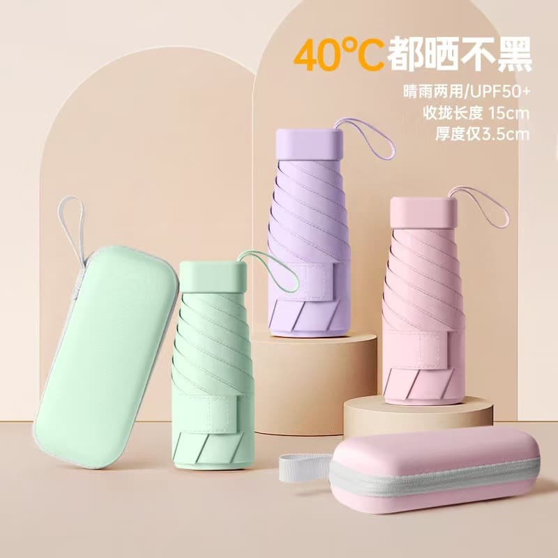 Mini Black Glue Sunscreen Rain Umbrella Women's High-End Sunshade Advertising Umbrella Foldable Compact Portable Adult Gift