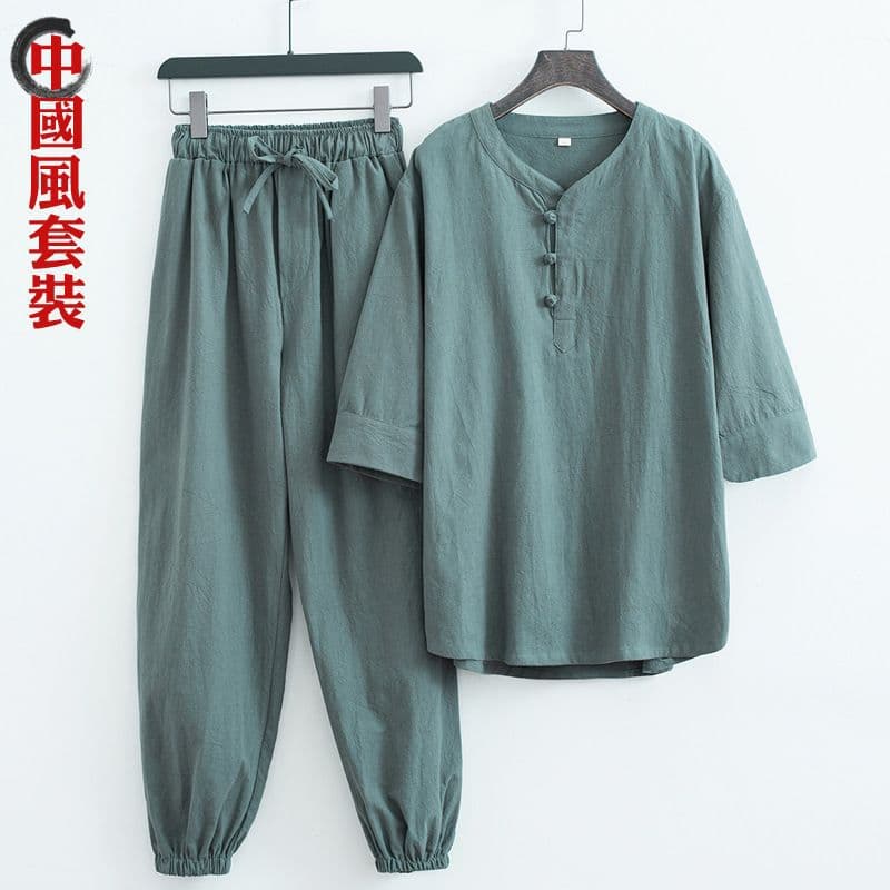 Jusi Clothing suit Meditation White Cotton Linen Taoist Clothing Style Zen Clothing Top Zen Style Tang Suit Men's Clothing